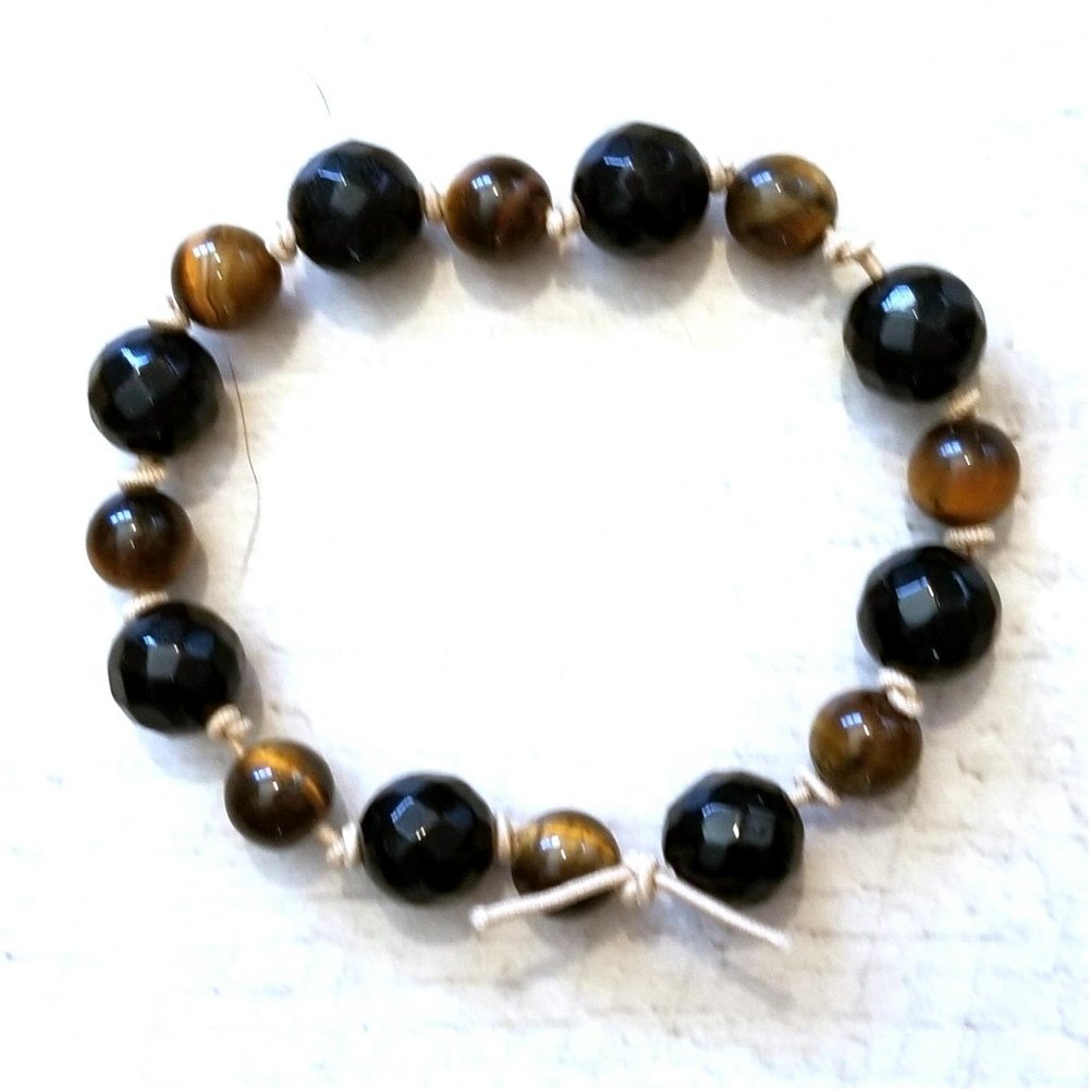 Protection Bracelet Black Onyx Tigers Eye Gemstone